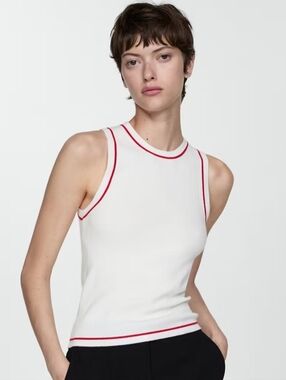 Mango Knitted top Contrasting Red Trim Small